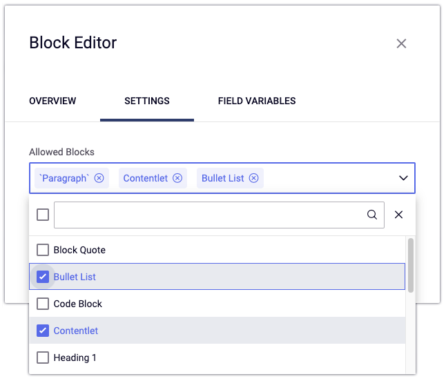 Whitelisting blocks through the Settings menu.