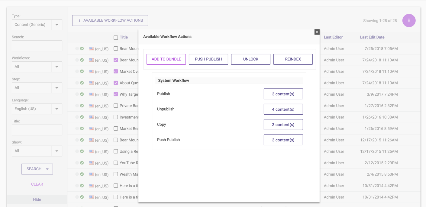 Available workflow actions