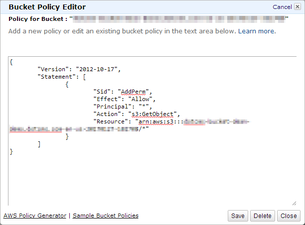 AWS S3 Bucket Policy Window
