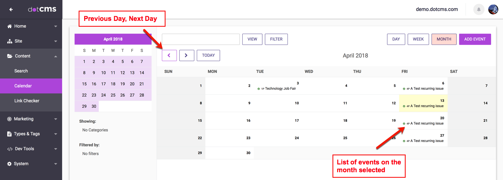 Month View on Backend